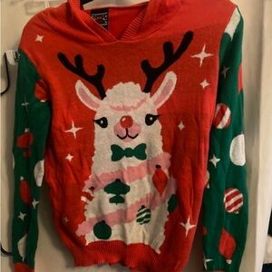 Festive Reindeer Kids Sweater - Red and Green